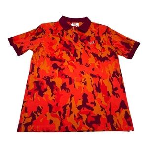 Retro Fox Orange Dark Red Camouflage Short Sleeve Cotton Polo Men’s Size Large